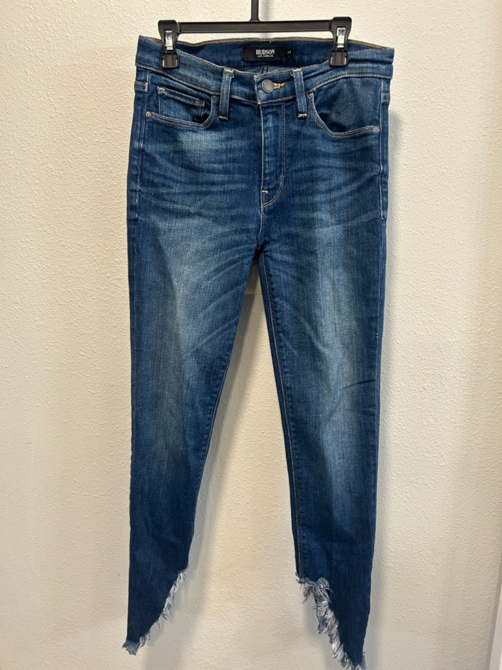 Hudson Nico Skinny Mid-Wash Distressed Hem Jeans